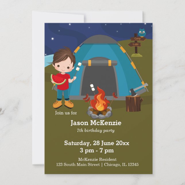 Invitation Enfant d'anniversaire de camping (Devant)