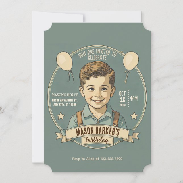 Invitation Enfant d'anniversaire vintage (Devant)