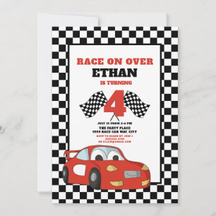 Invitation Enfant de 4 ans, 4ème course de voiture rouge d'an