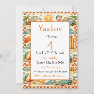 Invitation Enfant de cabane de surf vintage 4ème anniversaire