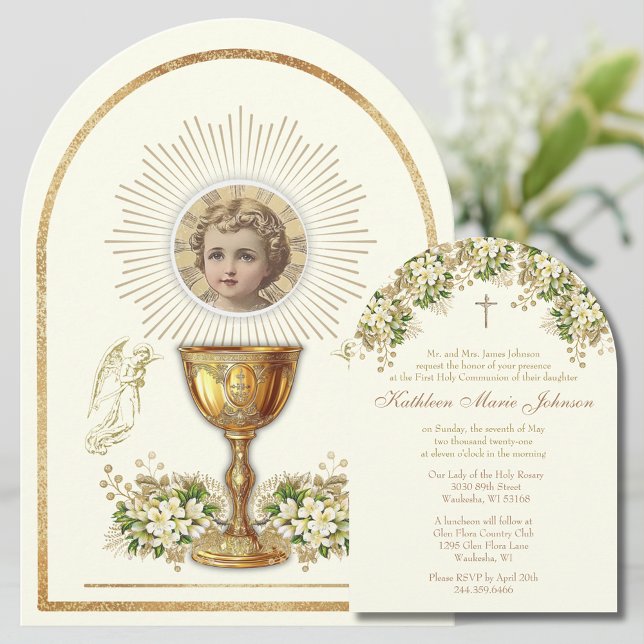 Invitation Enfant de la Sainte Communion Jésus Floral (Créateur téléchargé)