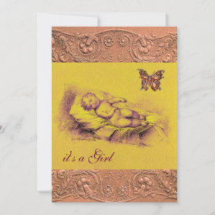 INVITATION ENFANT DORMIR, BABY SHOWER ROSE JAUNE BOUTEILLÉ