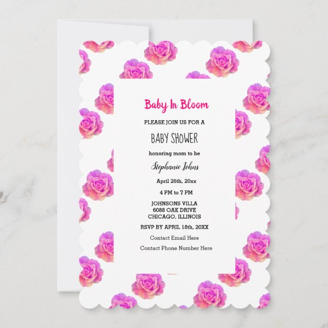 Invitation Enfant En Fleur Rose Floral Rose Baby shower fille (Devant)