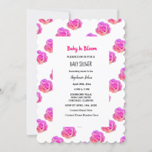 Invitation Enfant En Fleur Rose Floral Rose Baby shower fille