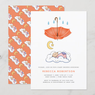 Invitation Enfant endormi douche parasol corail