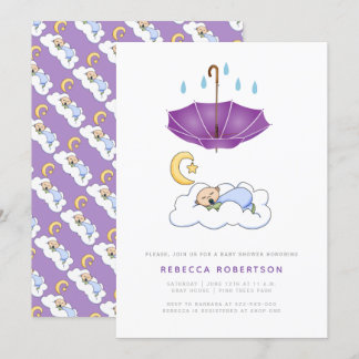 Invitation Enfant endormi douche violet parapluie mignon