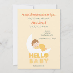 Invitation Enfant endormi sur le Baby shower de la lune