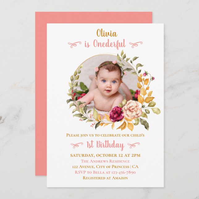 Invitation Enfant est impeccable - Photo ronde 1er anniversai (Devant / Derrière)