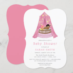 Invitation Enfant ethnique Fille Pink Baby shower Bassinet de