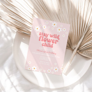 Invitation Enfant fleur rétro daisy bohème floral premier ann