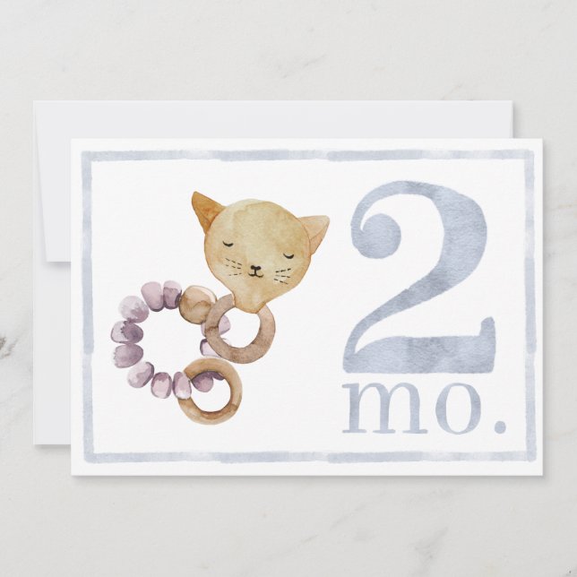 Invitation Enfant Garçon Aquarelle Jalon Deux mois Vieux Cart (Devant)