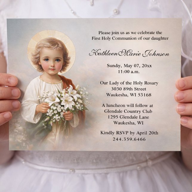 Invitation Enfant Jésus de la Première Communion avec des lys (Créateur téléchargé)