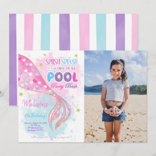 Invitation Enfant Mermaid & Piscine Avec Photo