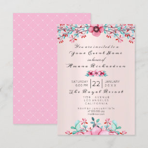 Invitation Enfant Naissance Floral Bohême Poupée Kraft Rose