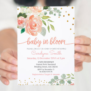 Invitation Enfant rose floral dans la douche fleurie