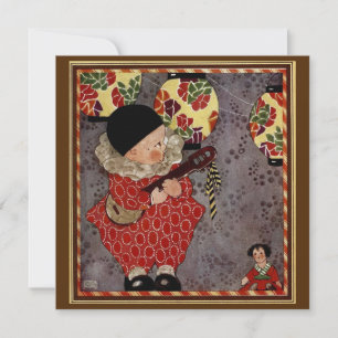 Invitation Enfant vintage Jouer Banjo Musique Anniversaire