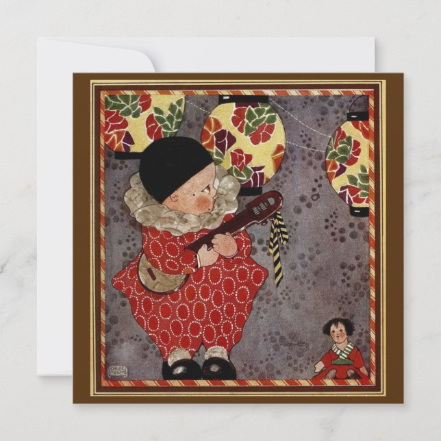 Invitation Enfant vintage Jouer Banjo Musique Anniversaire (Devant)