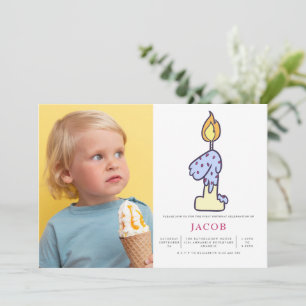 Invitation Enfants 1er anniversaire Candle Cake Party Photo