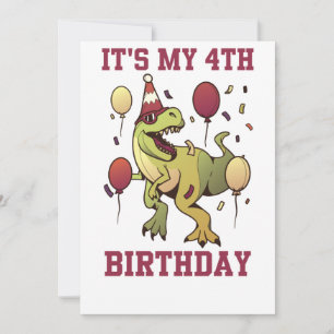 Invitation Enfants 4 ans dinosaures anniversaire 4ème Fête Ga