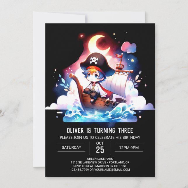 Invitation Enfants adorable Pirate Anniversaire (Devant)