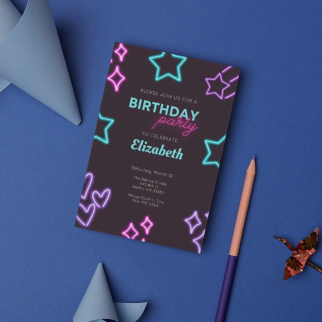 Invitation Enfants Adulte Neon Glow Anniversaire Fête Invitat (Créateur téléchargé)