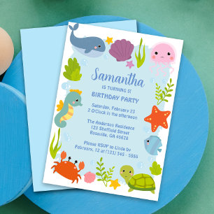 Invitation Enfants Animaux aquatiques Anniversaire mignon