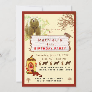 Invitation Enfants animaux et arbres fête d'anniversaire