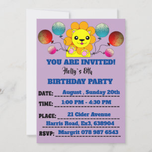 Invitation Enfants Anniversaire Balloon Joyeux Lion