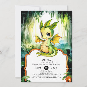 Invitation Enfants Aquarelle Dragon Anniversaire