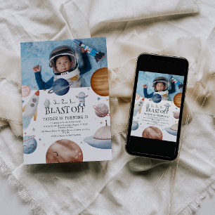 Invitation Enfants Aquarelle Espace Extérieur Photo Anniversa