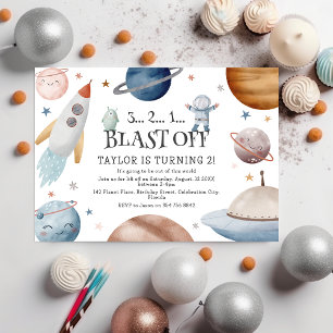 Invitation Enfants Aquarelle Espace extra-atmosphérique Anniv