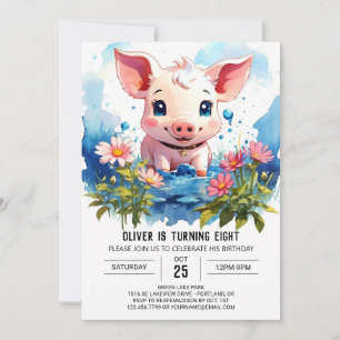 Invitation Enfants Aquarelle Piglet Barnyard Aventure Anniver