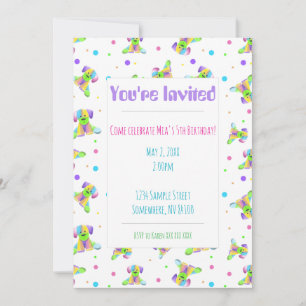 Invitation enfants arc-en-ciel chien chiot pois couleurs vive