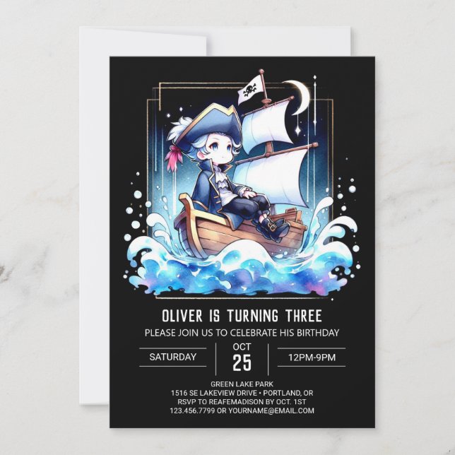 Invitation Enfants Bateau Pirate Anniversaire (Devant)