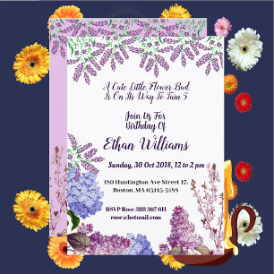 Invitation Enfants Bleu Doux Pastel Bud Lilac Hydrangea Anniv