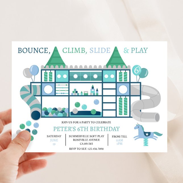 Invitation Enfants Bleu Soft Jouer Anniversaire Fête Invitati (Créateur téléchargé)