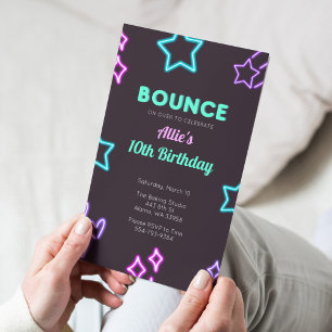 Invitation Enfants Bounce Neon Glow Anniversaire Fête Invitat