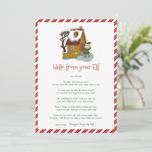 Invitation Enfants Christmas Elf Boy Hello Lettre Bonjour Inv (Debout devant)