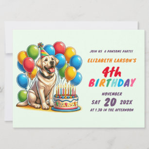 Invitation Enfants Coloré Labrador Thème Anniversaire