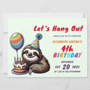 Invitation Enfants Coloré Sloth Thème Anniversaire Fête