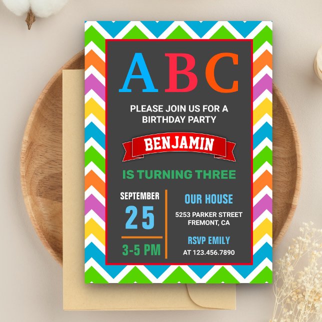 Invitation Enfants colorés ABC Alphabet fête d'anniversaire (Créateur téléchargé)