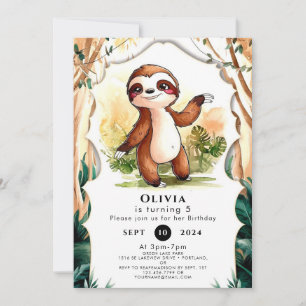Invitation Enfants colorés Sloth Anniversaire