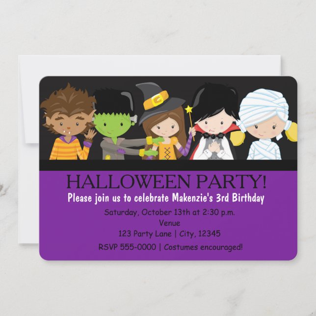Invitation Enfants Costume Halloween Anniversaire Fête Invita (Devant)