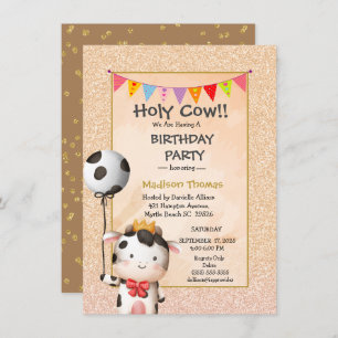 Invitation Enfants Cute Cow Girls Parties scintillant Anniver