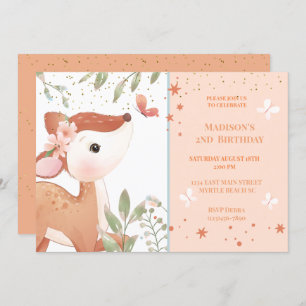Invitation Enfants Cute Deer 2e fête d'anniversaire