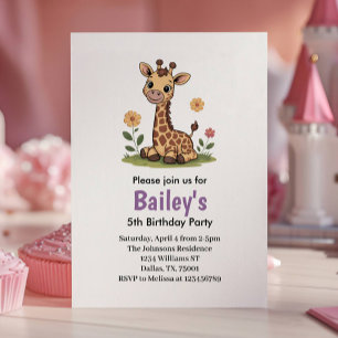 Invitation Enfants Cute Giraffe Jungle fête d'anniversaire