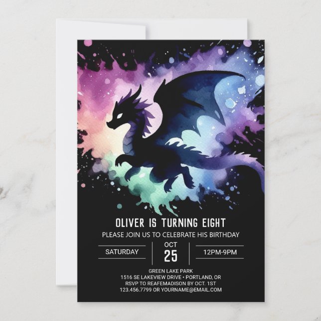 Invitation Enfants d'Anniversaire du dragon de feu intemporel (Devant)
