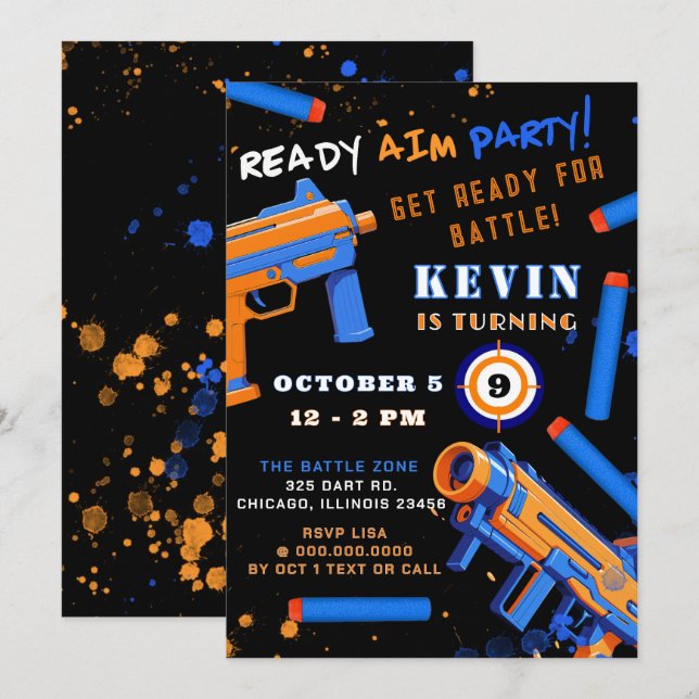 Invitation Enfants Dart Fête de bataille Anniversaire (Devant / Derrière)