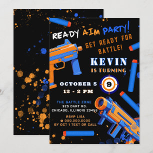 Invitation Enfants Dart Fête de bataille Anniversaire