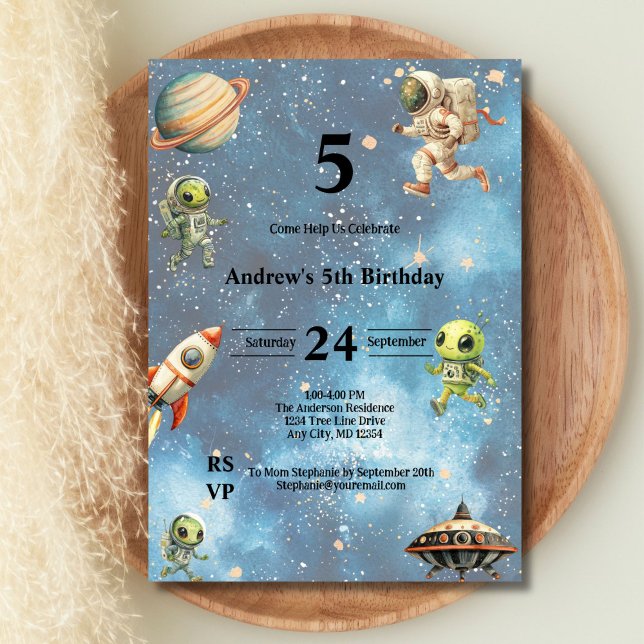 Invitation Enfants de l'espace Aliens Astronaute Planètes Gar (Boys Birthday Invite, Space Kids, Aliens, Astronauts, Planets, Rockets Spaceship. Printed or Digital)